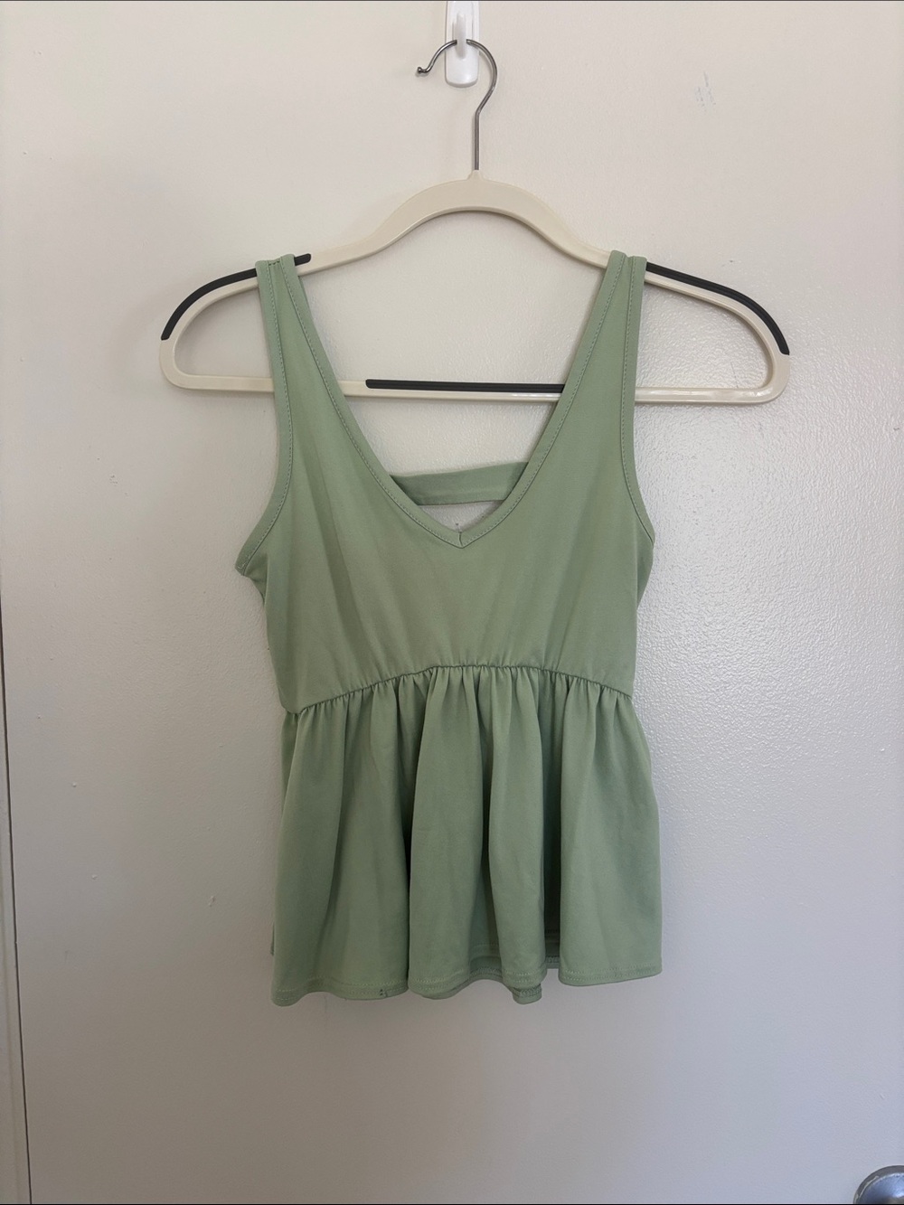 Green V-Neck Peplum Tank Top